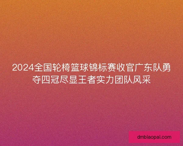 2024全国轮椅篮球锦标赛收官广东队勇夺四冠尽显王者实力团队风采
